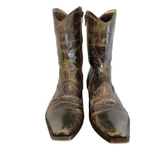 Kenneth Cole Men's Boots Sz 6.5 Brown Leather Crackle Distressed Western - Picture 1 of 10